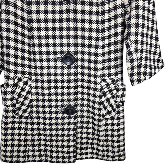 VTG 1960s Peerless 100% Wool Coat Black White Check Houndstooth Mod Midi Medium - Picture 5 of 15